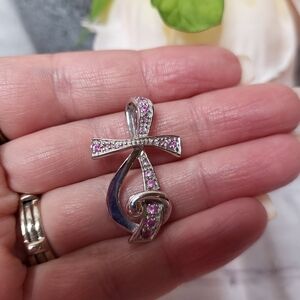 Sing for Joy Sterling Silver Necklace with Cross, Treble Clef & Pink Stones